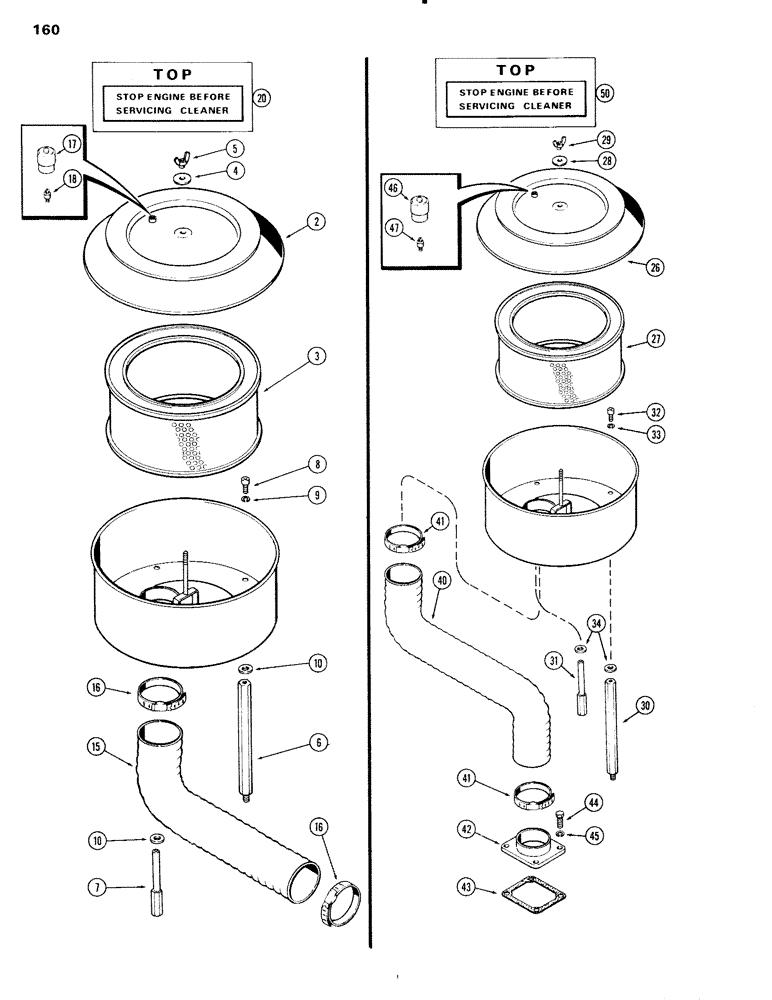 Схема запчастей Case IH 451BDT - (160) - AIR CLEANER, TURBOCHARGED & NATURALLY ASPIRATED ENGINES, B (02) - ENGINE