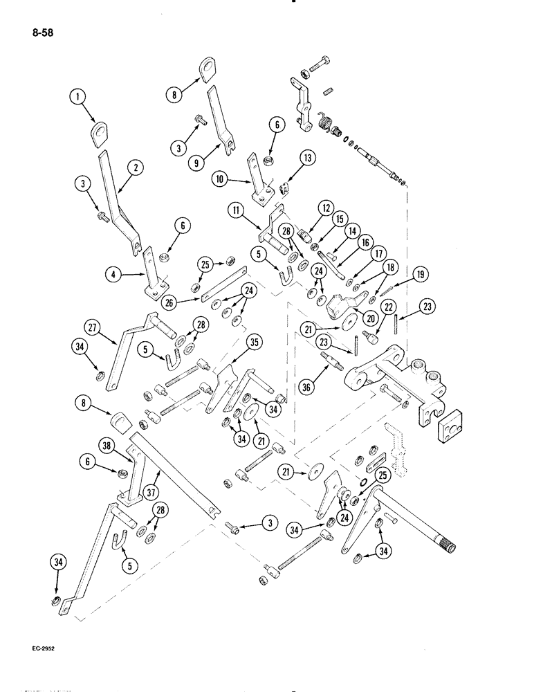 Схема запчастей Case IH 595 - (8-58) - DRAFT CONTROL, EXTERNAL LEVERS AND LINKAGE, WITH CAB (08) - HYDRAULICS