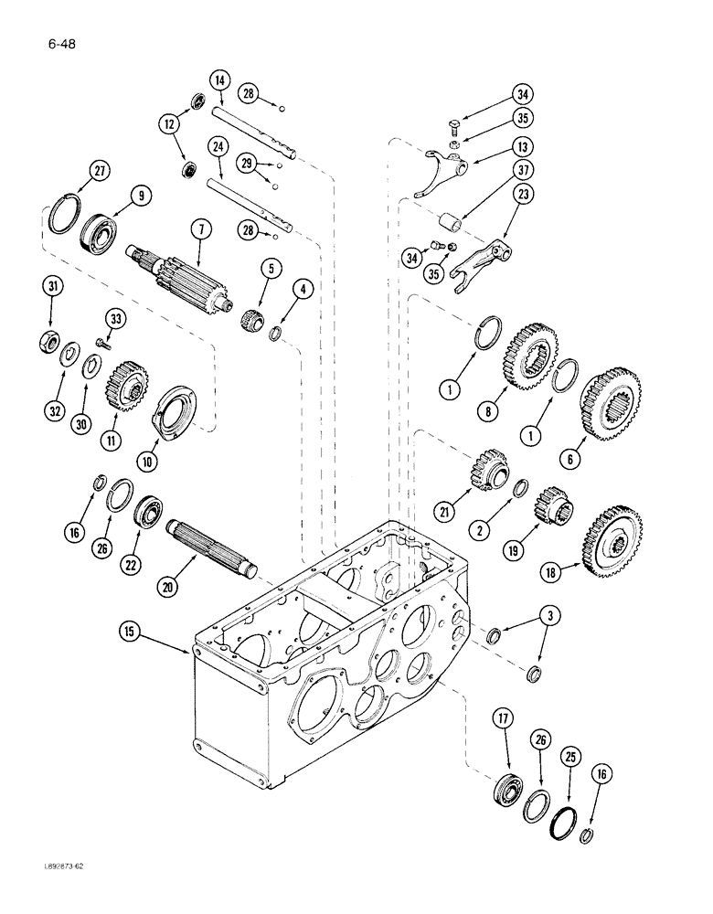 Схема запчастей Case IH 1822 - (6-48) - MAIN SHAFT, INPUT SHAFT, SHIFT RAILS AND FORKS (03) - POWER TRAIN