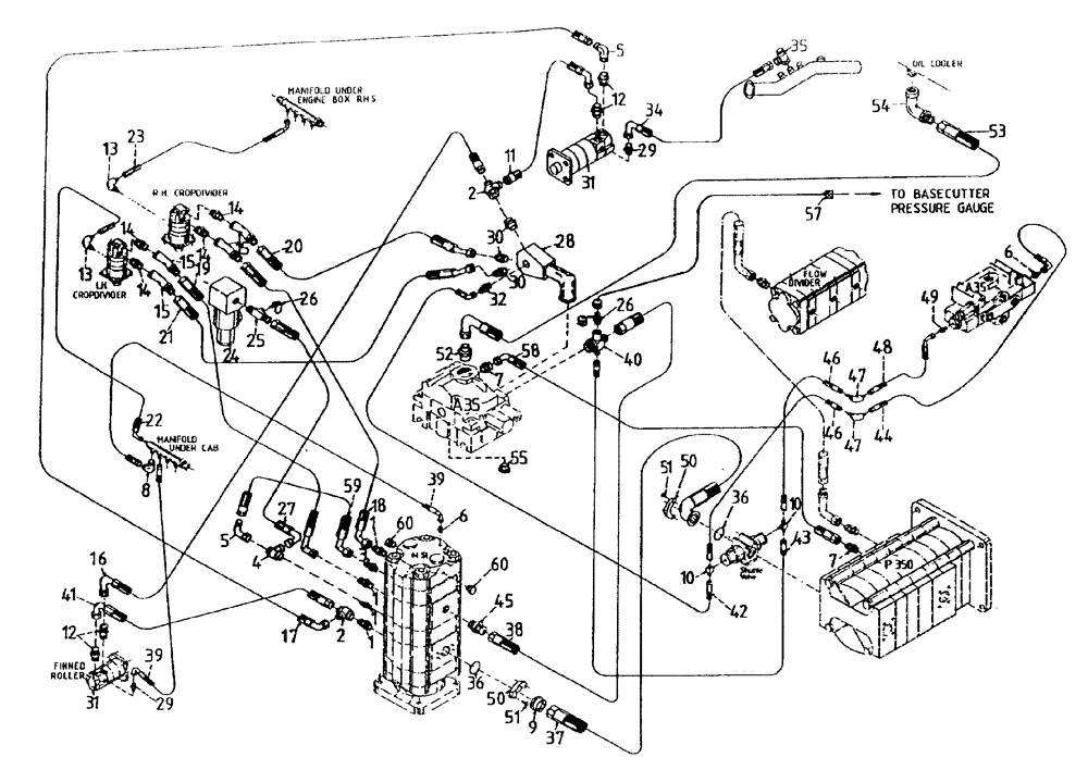 Схема запчастей Case IH 7700 - (G02[22]) - HYDRAULIC CIRCUIT, BASECUTTER, WITHOUT POWER KNOCKDOWN ROLLER, SERIAL # 7650 AND ONWARDS Leg Base Cutter