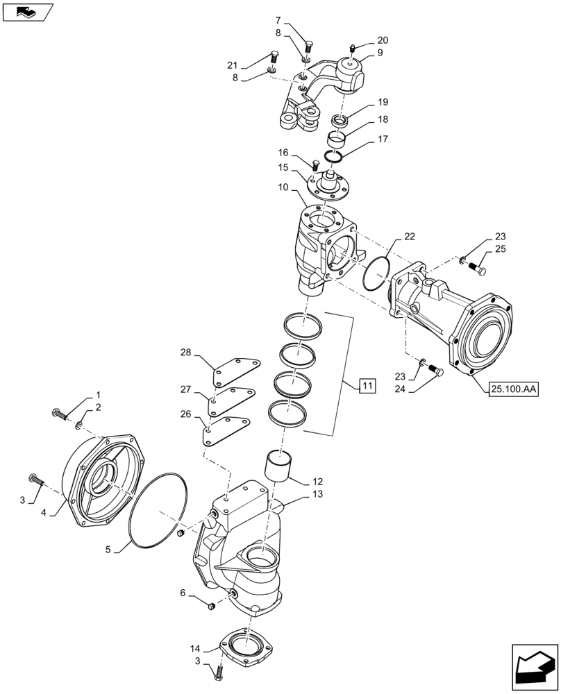 Схема запчастей Case IH FARMALL 40B - (25.108.AS[02]) - RH FRONT AXLE (25) - FRONT AXLE SYSTEM