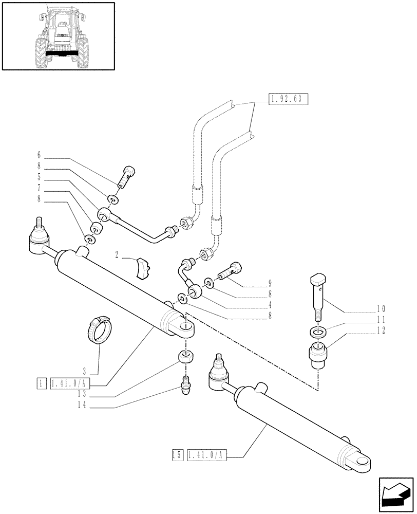 Схема запчастей Case IH JX95 - (1.41.0/01[06]) - 2WD FRONT AXLE - STEERING CONTROL CYLINDER - FOR HIGH CLEARANCE VERSION (04) - FRONT AXLE & STEERING