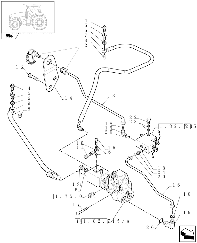 Схема запчастей Case IH PUMA 195 - (1.82.715) - (VAR.418) HYDRAULIC TRAILER BRAKE (ITALY) - BRAKING SYSTEM (07) - HYDRAULIC SYSTEM