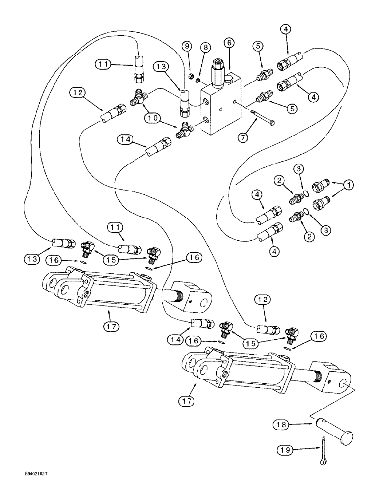 Схема запчастей Case IH 6100 - (8-02) - UNDERSLUNG HITCH CYLINDER HYDRAULIC SYSTEM, WITH PIPE THREAD FITTINGS AT PILOT CHECK VALVE (08) - HYDRAULICS