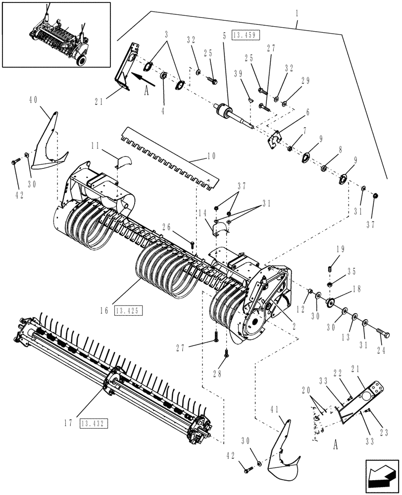 Схема запчастей Case IH RB454 - (13.429) - 2M WIDE PICKUP W/ ROTOR & CLUTCH, NORTH AMERICA (13) - FEEDER