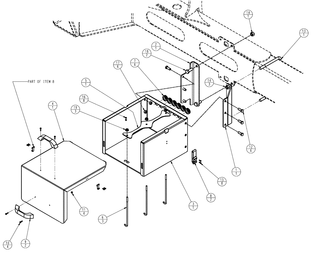 Схема запчастей Case IH SPX4410 - (04-044) - BATTERY BOX GROUP Suspension & Frame