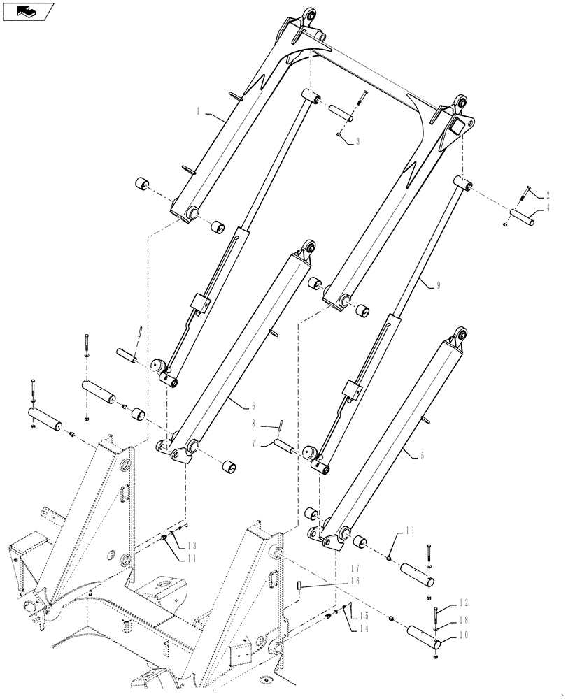 Схема запчастей Case IH 4420 - (04-001[01]) - HITCH GROUP, BOOMS, BSN Y9T026174 Suspension & Frame