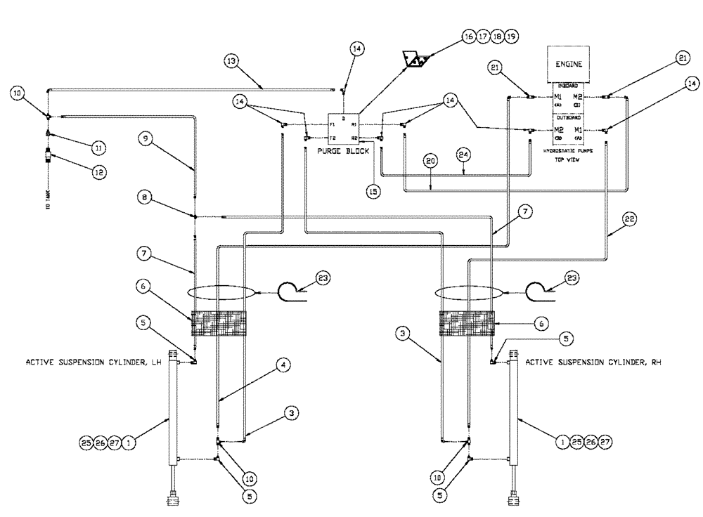 Схема запчастей Case IH SPX2130 - (06-005) - ACTIVE SUSPENSION Hydraulic Plumbing