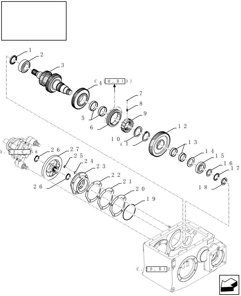 Схема запчастей Case IH AFX8010 - (C.20.B.43[2]) - MECHANICAL TRANSMISSION, DRIVE SHAFT C - Power Train
