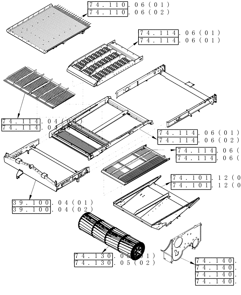 Схема запчастей Case IH 8010 - (74.000.00) - SECTION INDEX - CLEANING SHOE (74) - CLEANING