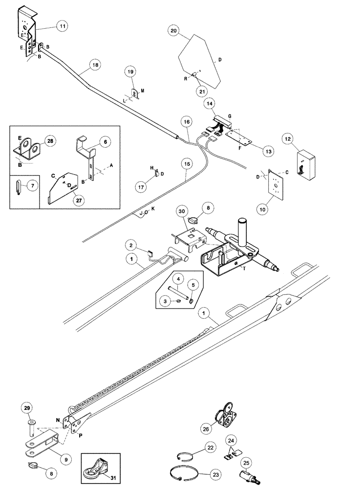 Схема запчастей Case IH 1052 - (09-33) - TRANSPORT OPTION HITCH AND LIGHTS, NOT FOR EUROPE (09) - CHASSIS