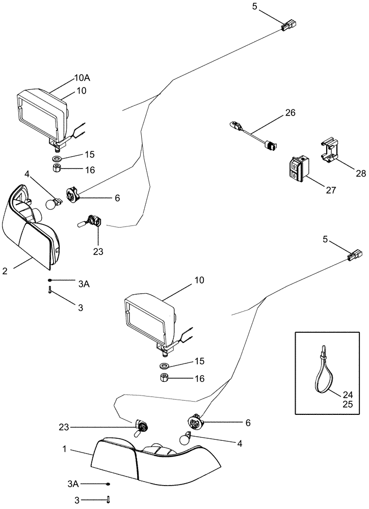 Схема запчастей Case IH MX210 - (04-33) - LAMPS - REAR FENDER AND REMOTE HITCH SWITCH (04) - ELECTRICAL SYSTEMS