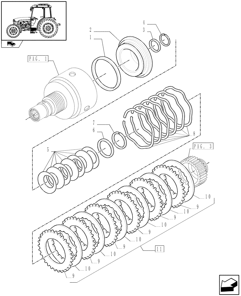 Схема запчастей Case IH FARMALL 75C - (1.28.7/01[02]) - 32X16 HI-LO AND POWER SHUTTLE TRANSMISSION - CLUTCH DISKS (VAR.330275) (03) - TRANSMISSION