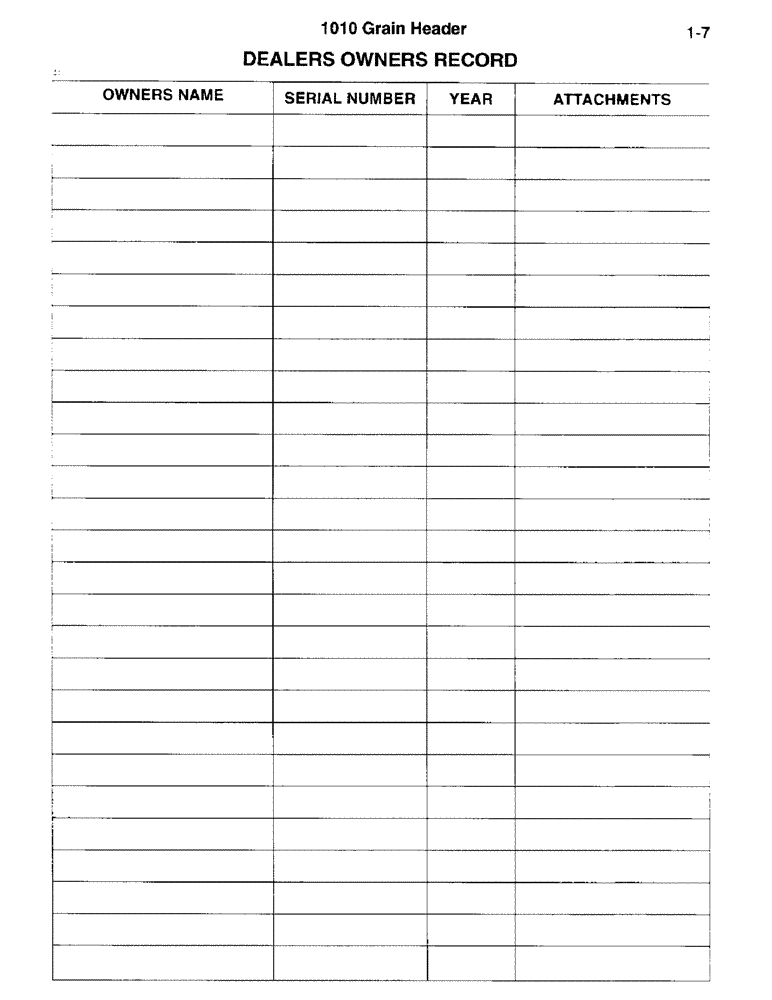 Схема запчастей Case IH 1010 - (1-07) - DEALERS OWNERS RECORD (00) - GENERAL & PICTORIAL INDEX