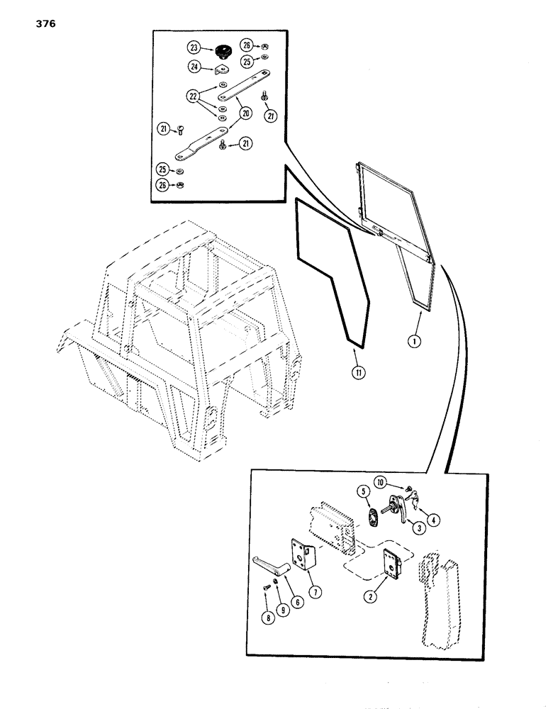 Схема запчастей Case IH 870 - (376) - CAB, DOOR, USED PRIOR TO CAB SERIAL NUMBER 7814176 (09) - CHASSIS/ATTACHMENTS