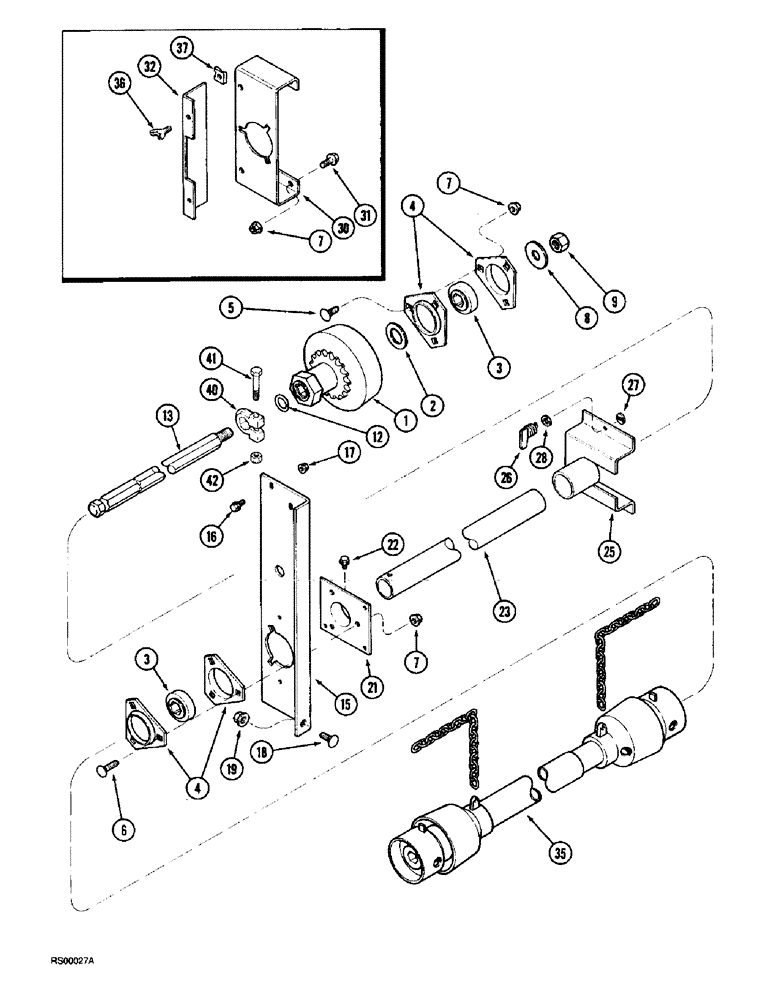 Схема запчастей Case IH 1015 - (9-26) - AUGER JACKSHAFT DRIVE (58) - ATTACHMENTS/HEADERS
