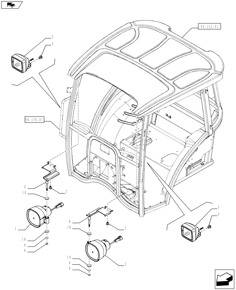 Схема запчастей Case IH FARMALL 75C - (55.404.0201[01]) - 4 WORKLAMPS AND 2 ROAD LIGHTS FRONT - ISO - W/CAB (VAR.335717-336717 / 743583) (55) - ELECTRICAL SYSTEMS