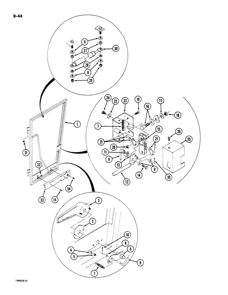 Схема запчастей Case IH STEIGER - (9-044) - CAB DOOR AND LATCH, RIGHT SIDE HINGE, P.I.N. 6026 AND AFTER (09) - CHASSIS/ATTACHMENTS