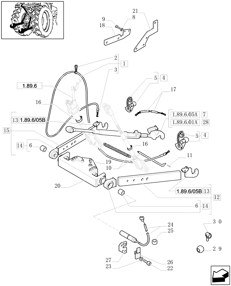 Схема запчастей Case IH JX1100U - (1.89.6/01[01A]) - (VAR.832-836) ELECTRONIC LIFTING - ARMS - TIE-RODS - D4949 (09) - IMPLEMENT LIFT