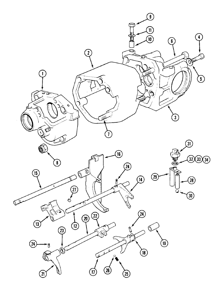 Схема запчастей Case IH 1394 - (6-190) - GEARBOX HOUSING AND SELECTOR MECHANISM, SYNCHROMESH TRACTORS PRIOR TO P.I.N. 11139846 (06) - POWER TRAIN