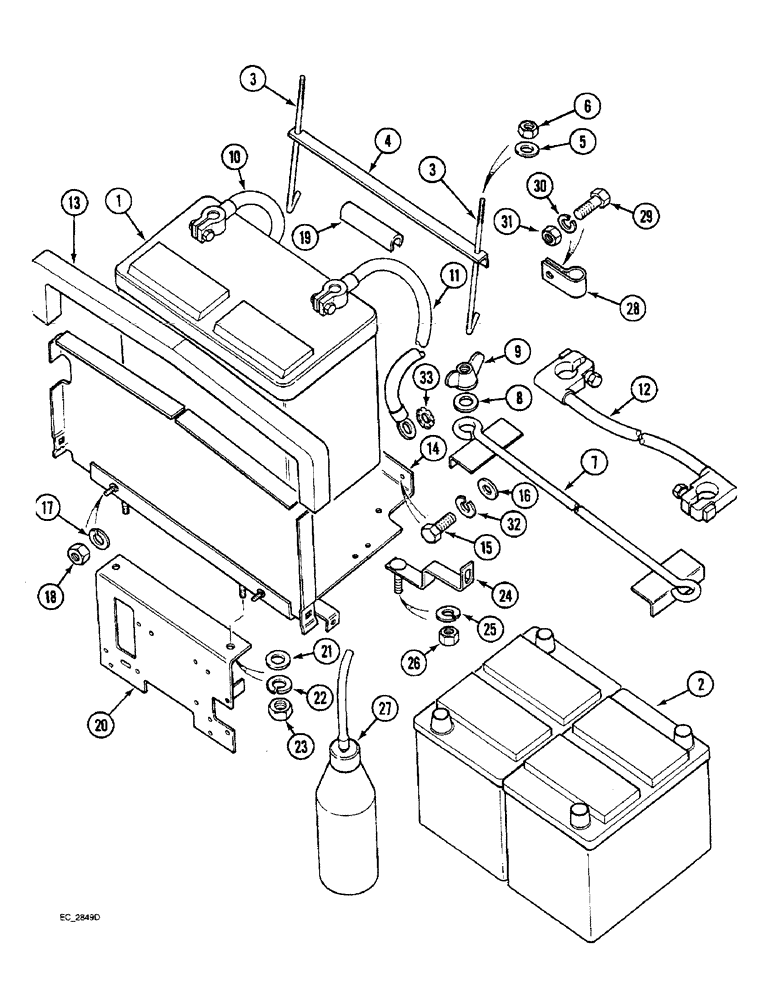 Схема запчастей Case IH 3230 - (4-044) - BATTERY TRAY, BATTERY AND CABLES, WITHOUT CAB (04) - ELECTRICAL SYSTEMS