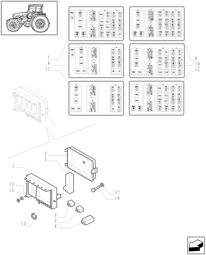 Схема запчастей Case IH JX1100U - (1.75.4/ A[01A]) - FUSEBOX - D5184 (06) - ELECTRICAL SYSTEMS