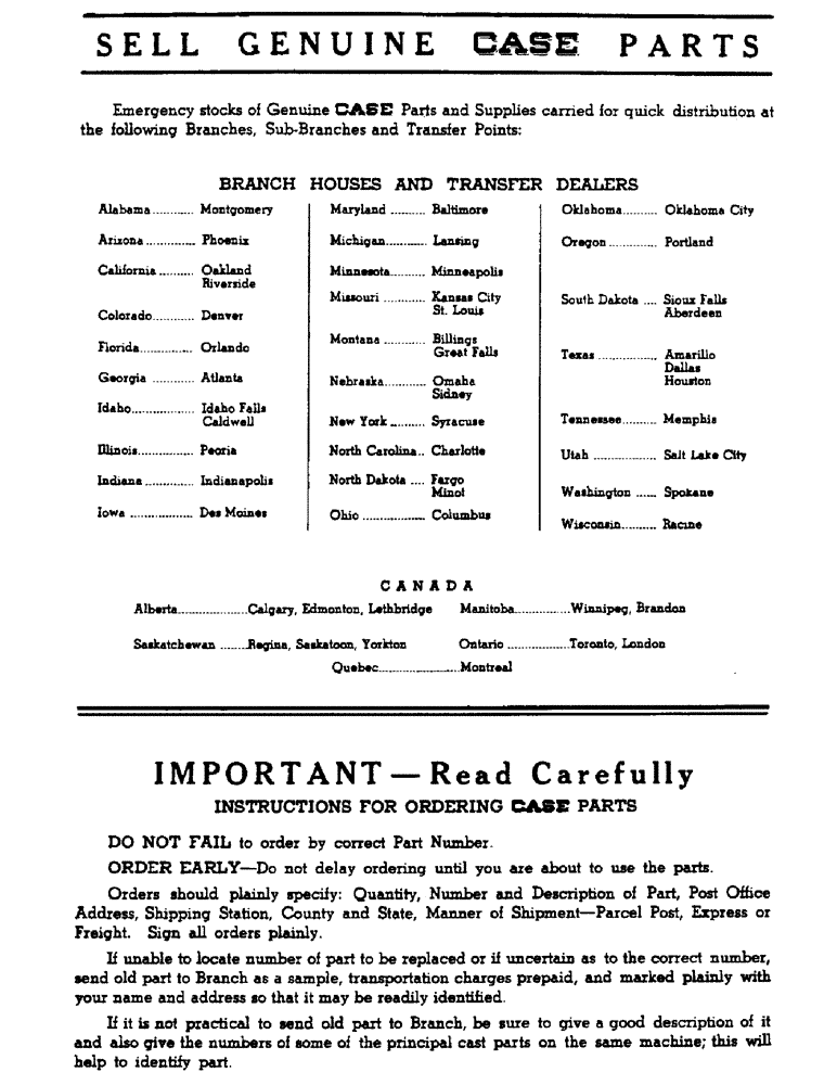 Схема запчастей Case IH 500-SERIES - (002) - SELL GENUINE CASE PARTS (00) - PICTORIAL INDEX