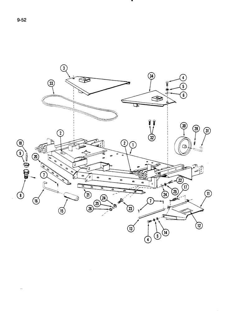 Схема запчастей Case IH 60FS - (9-052) - MOWER DECK AND REAR WHEELS (03) - CHASSIS/MOUNTED EQUIPMENT