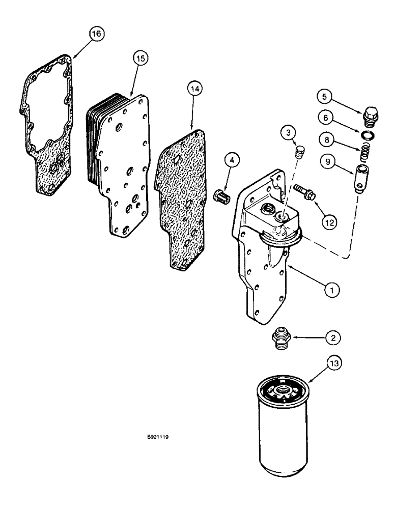 Схема запчастей Case IH 1800 - (2-24) - OIL FILTER AND COOLER, 6TA-590 ENGINE (01) - ENGINE