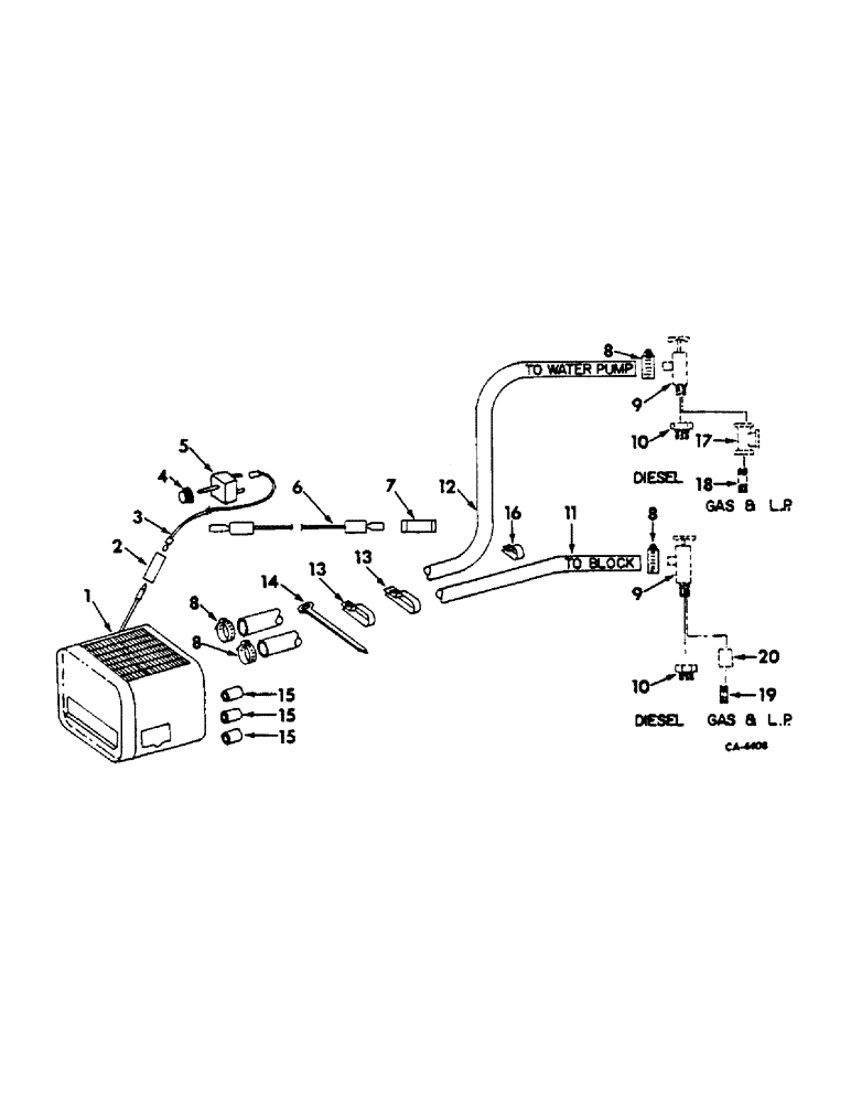 Схема запчастей Case IH 622 - (N-08) - PARTS ACCESSORIES AND ATTACHMENTS, HEATER AND CONNECTIONS Accessories & Attachments