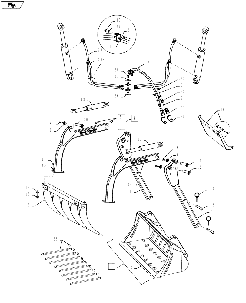 Схема запчастей Case IH L790 - (82.100.06) - MAXI GRAPPLE 260 WITH TINES AND BACK SCREEN (82) - FRONT LOADER & BUCKET