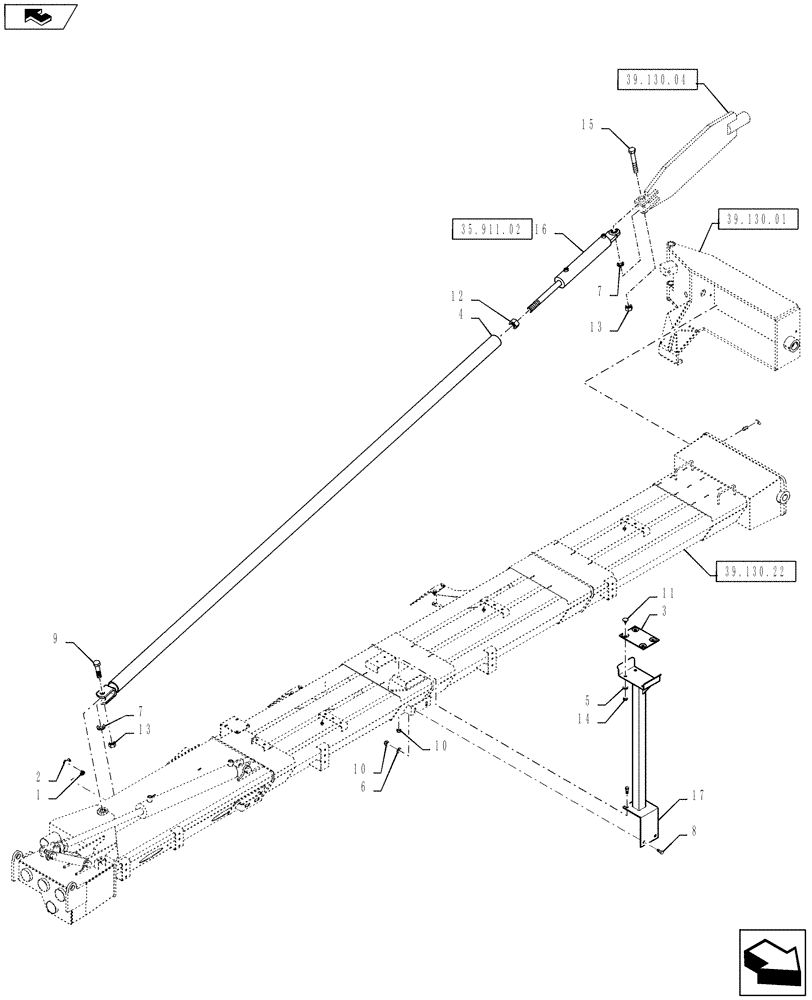 Схема запчастей Case IH 810 - (39.130.23) - 70 BOOM, RH, INNER, 2-1/2" TUBES, BOOM LEVEL AND OUTER BOOM CRADLE (39) - FRAMES AND BALLASTING