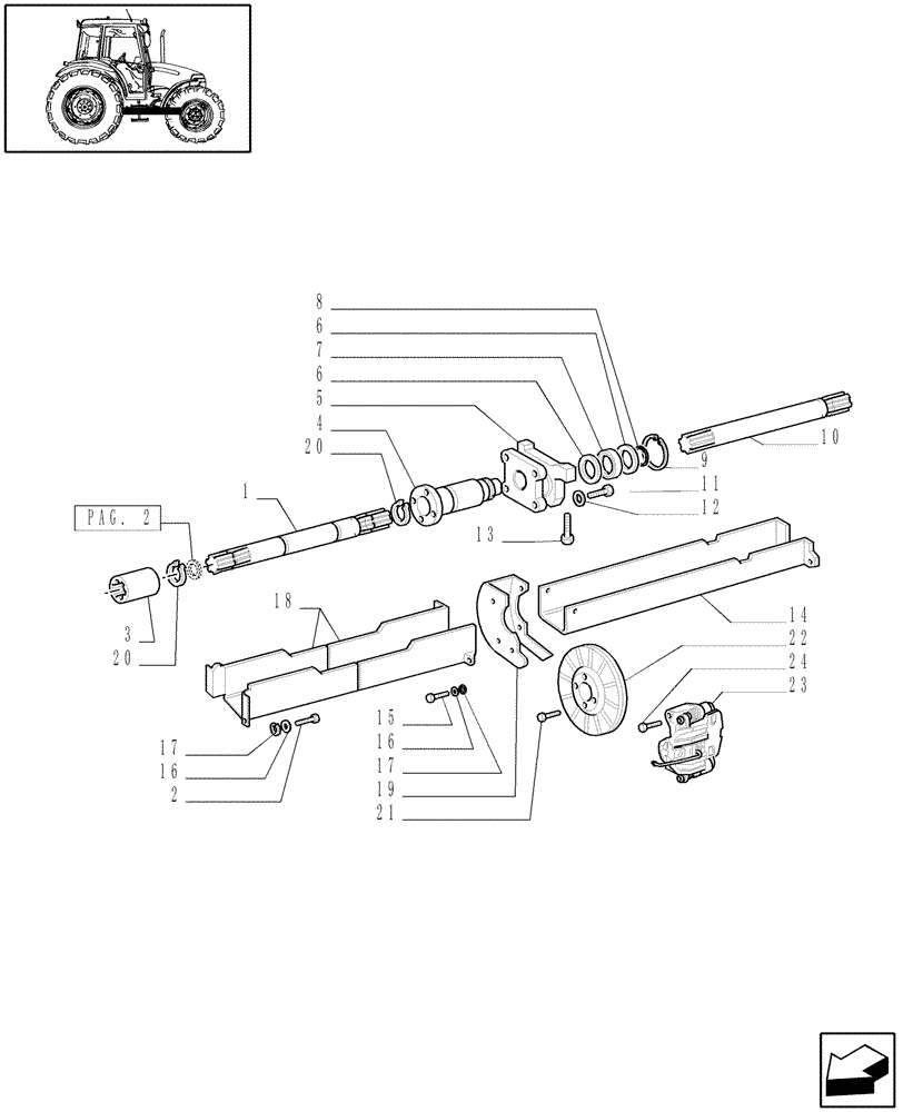 Схема запчастей Case IH JX60 - (1.38.5/02[01]) - (VAR.115) 20X12 (40KM/H) TRANSMISSION W/FRONT BRAKE & LIMITED SLIP - 4WD PROPELLER SHAFT (04) - FRONT AXLE & STEERING