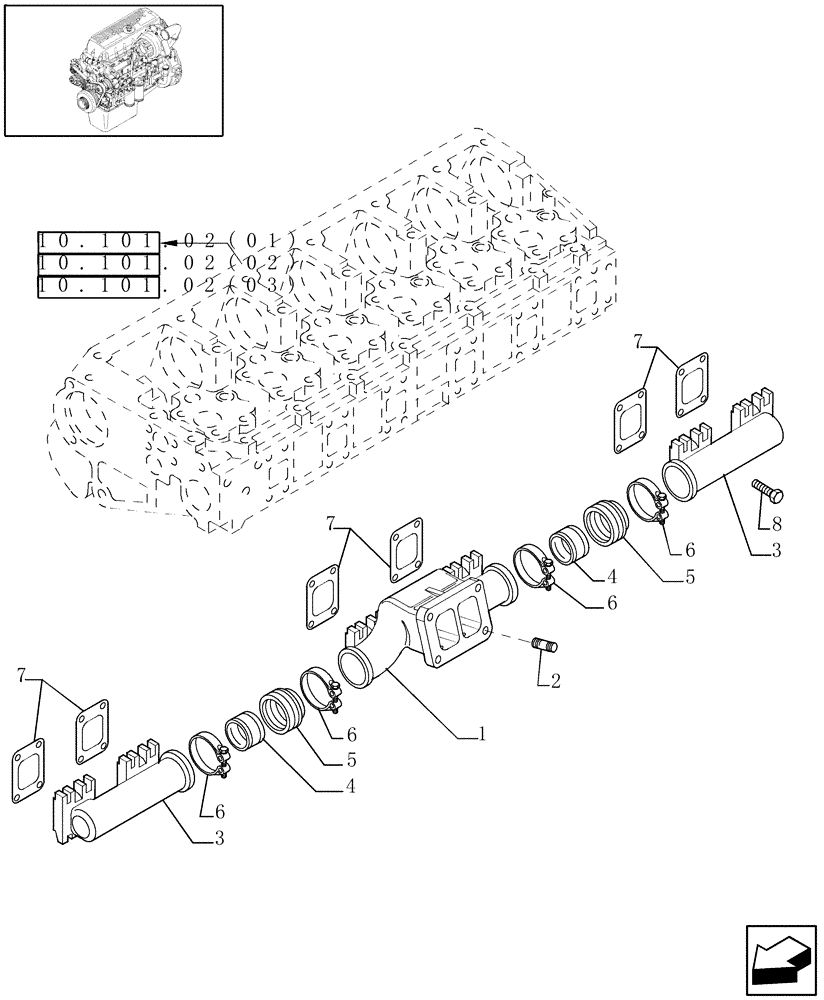 Схема запчастей Case IH 9010 - (10.254.10[02]) - EXHAUST MANIFOLD - 8010 (10) - ENGINE