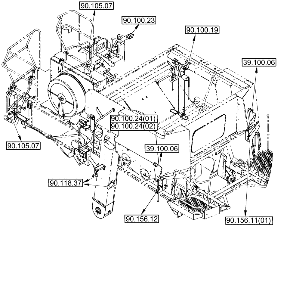 Схема запчастей Case IH 8010 - (00.000.90[02]) - PICTORIAL INDEX - BODY PANEL MOUNTS & HINGES (00) - GENERAL & PICTORIAL INDEX