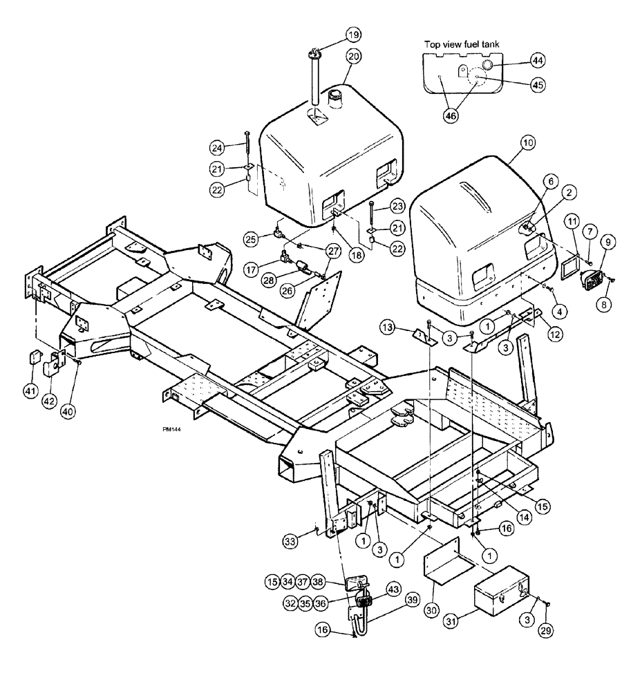 Схема запчастей Case IH SPX3150 - (108) - SUSPENSION AND FRAME, HOOD, FUELTANK, MIRRORS, TOOLBOX (39) - FRAMES AND BALLASTING