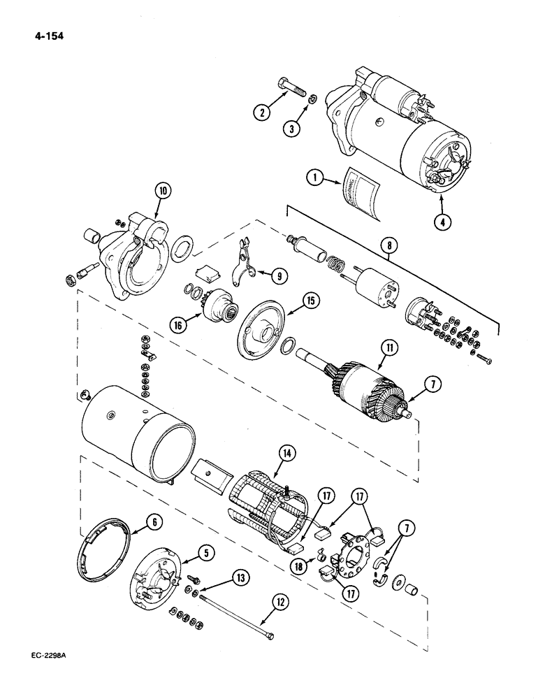 Схема запчастей Case IH 585 - (4-154) - STARTER MOTOR, LUCAS (04) - ELECTRICAL SYSTEMS