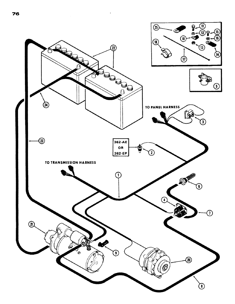 Схема запчастей Case IH 970 - (076) - ELECTRICAL EQUIPMENT AND WIRING, (401B) DIESEL ENGINE ENGINE HARNESS (04) - ELECTRICAL SYSTEMS
