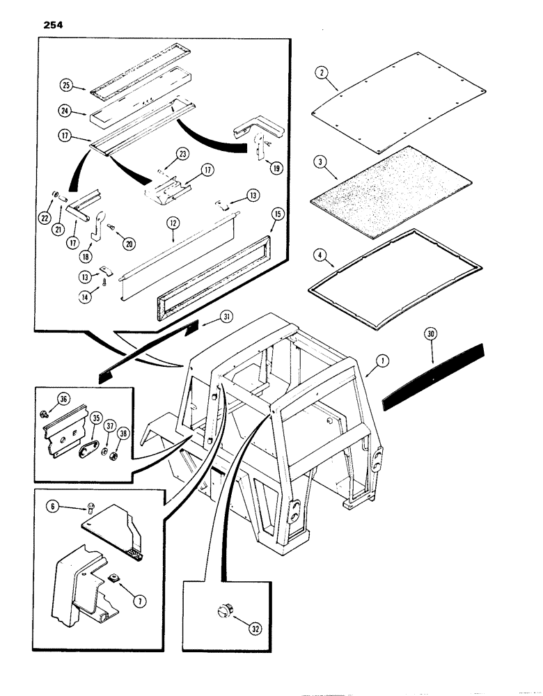 Схема запчастей Case IH 1070 - (254) - CAB, UPPER SHEET METAL, BETTENDORF (09) - CHASSIS/ATTACHMENTS