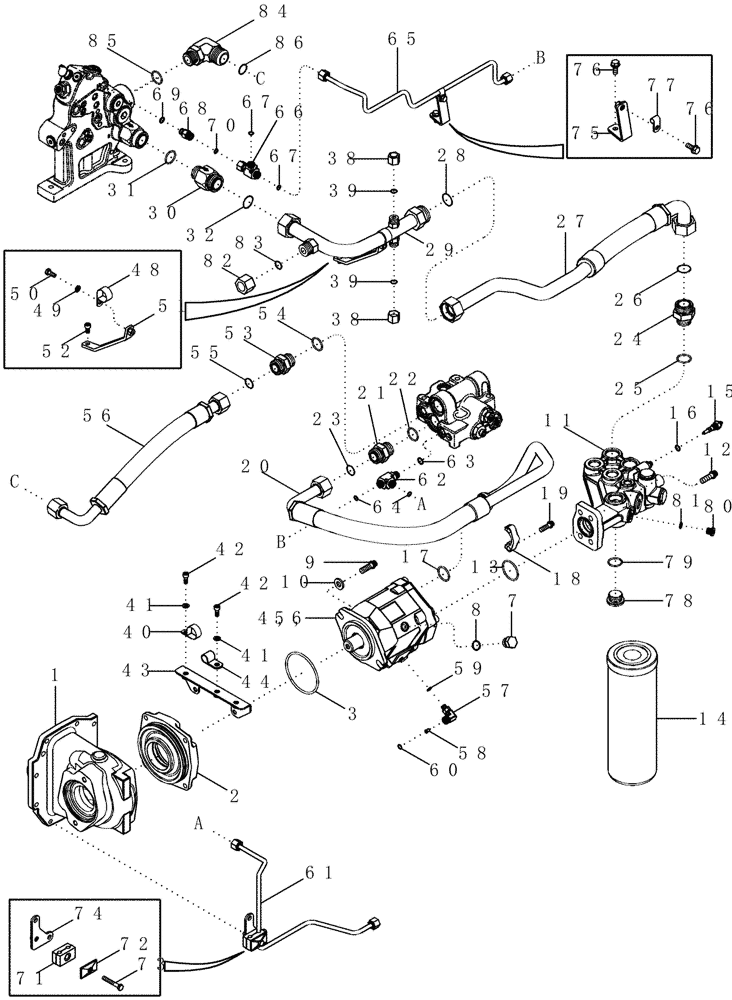Схема запчастей Case IH MAGNUM 255 - (08-03) - HYDRAULIC SYSTEM - PISTON PUMP AND FILTER, STANDARD FLOW CAPACITY (08) - HYDRAULICS