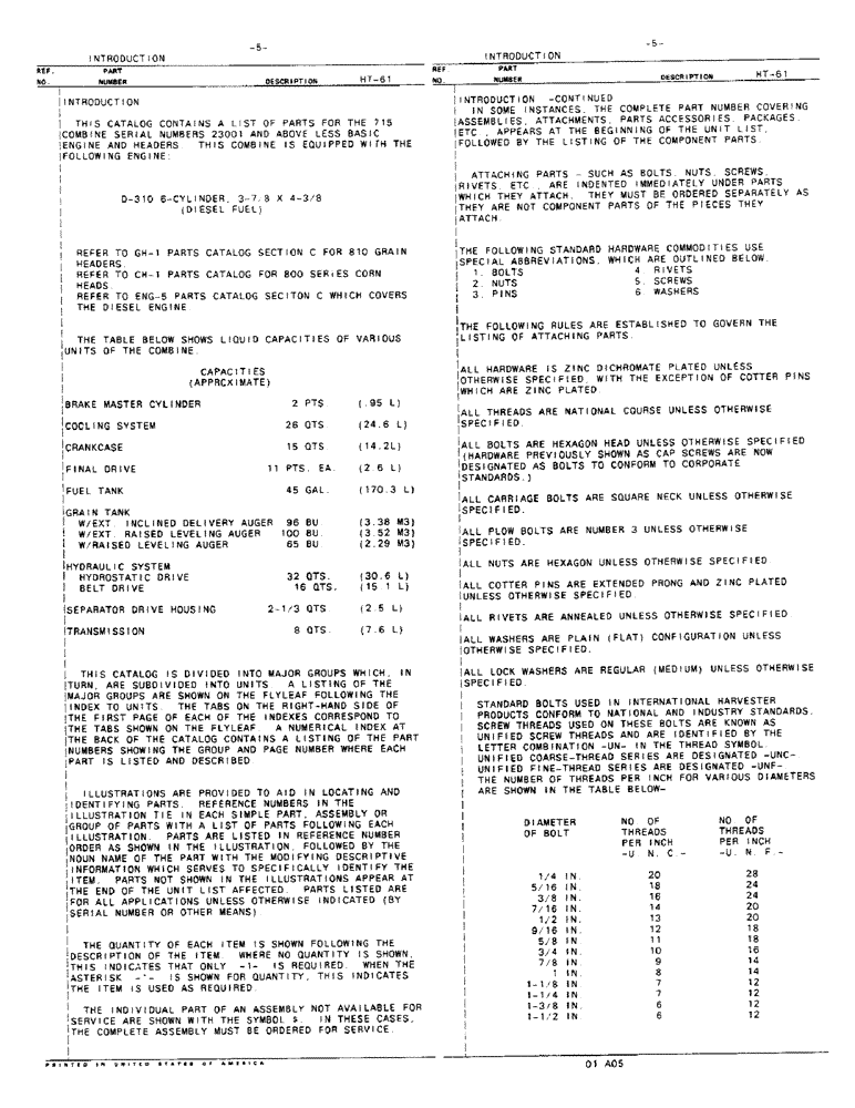 Схема запчастей Case IH 715 - (00-05) - INTRODUCTION - FLUID CAPACITIES (00) - GENERAL