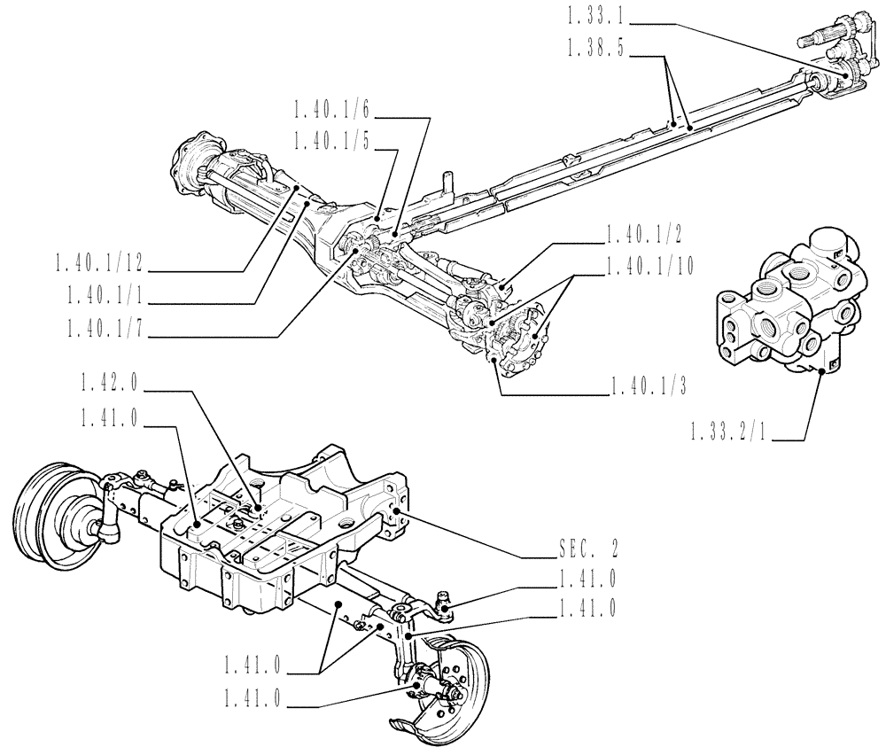 Схема запчастей Case IH JX1075C - (1.32.9) - SEC. 04 - FRONT AXLE (04) - FRONT AXLE & STEERING