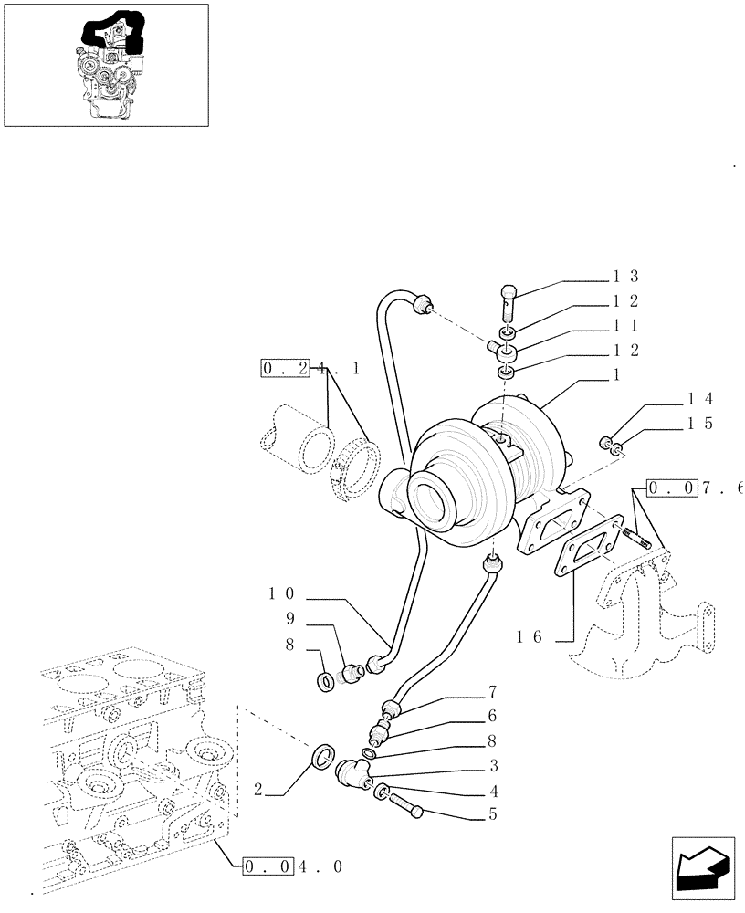 Схема запчастей Case IH JX65 - (0.24.0/01) - SUPERCHARGING (AFTER S/N 13287) (01) - ENGINE