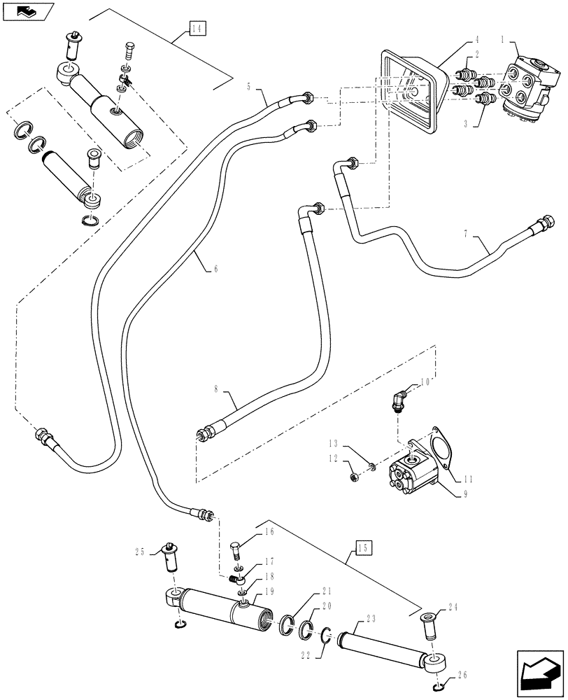 Схема запчастей Case IH FARMALL 50B - (41.216.02) - STEERING CYLINDER & LINES - HST (41) - STEERING