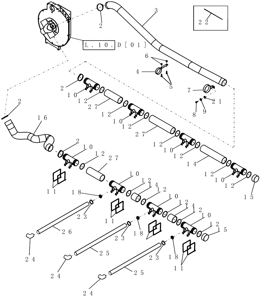 Схема запчастей Case IH 1200 - (L.10.E[07]) - VACUUM AIR SYSTEM - 16 ROW MOUNTED STACKER L - Field Processing