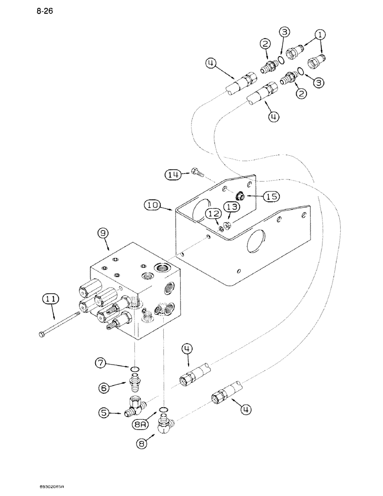 Схема запчастей Case IH 950 - (8-026) - TRACTOR TO PLANTER HYD SYS, HYD VALVE BLOCK MOUNTING, 8 ROW WIDE & 12 ROW NARROW, VERTICAL FOLD (08) - HYDRAULICS