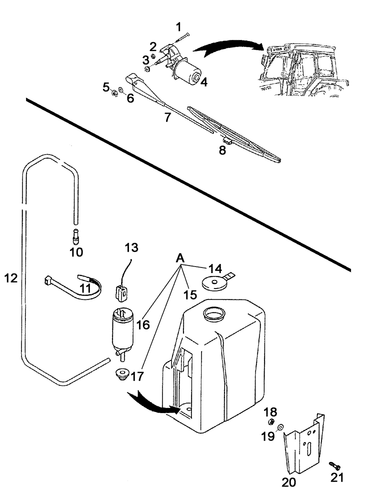 Схема запчастей Case IH C55 - (09B-10[01]) - WINDSCREEN WASHER FRONT (09) - CHASSIS