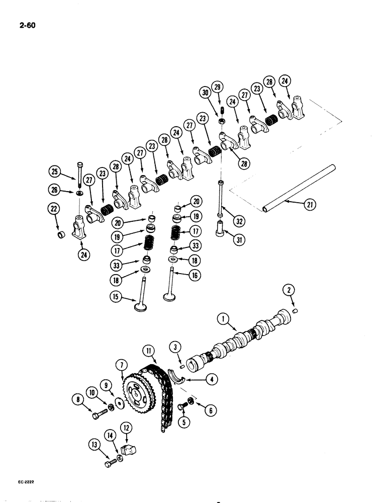 Схема запчастей Case IH 1825 - (2-60) - CAMSHAFT AND VALVE MECHANISM, GASOLINE MODELS (02) - ENGINE