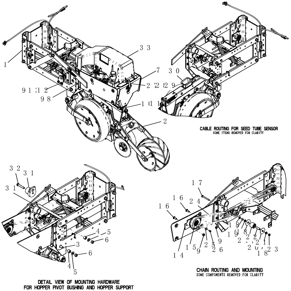 Схема запчастей Case IH 1200PT - (L.10.F[19]) - ROW UNIT FRAME WITH EXTENDED LINKAGE AND MINI HOPPER - ROUTING DETAILS L - Field Processing