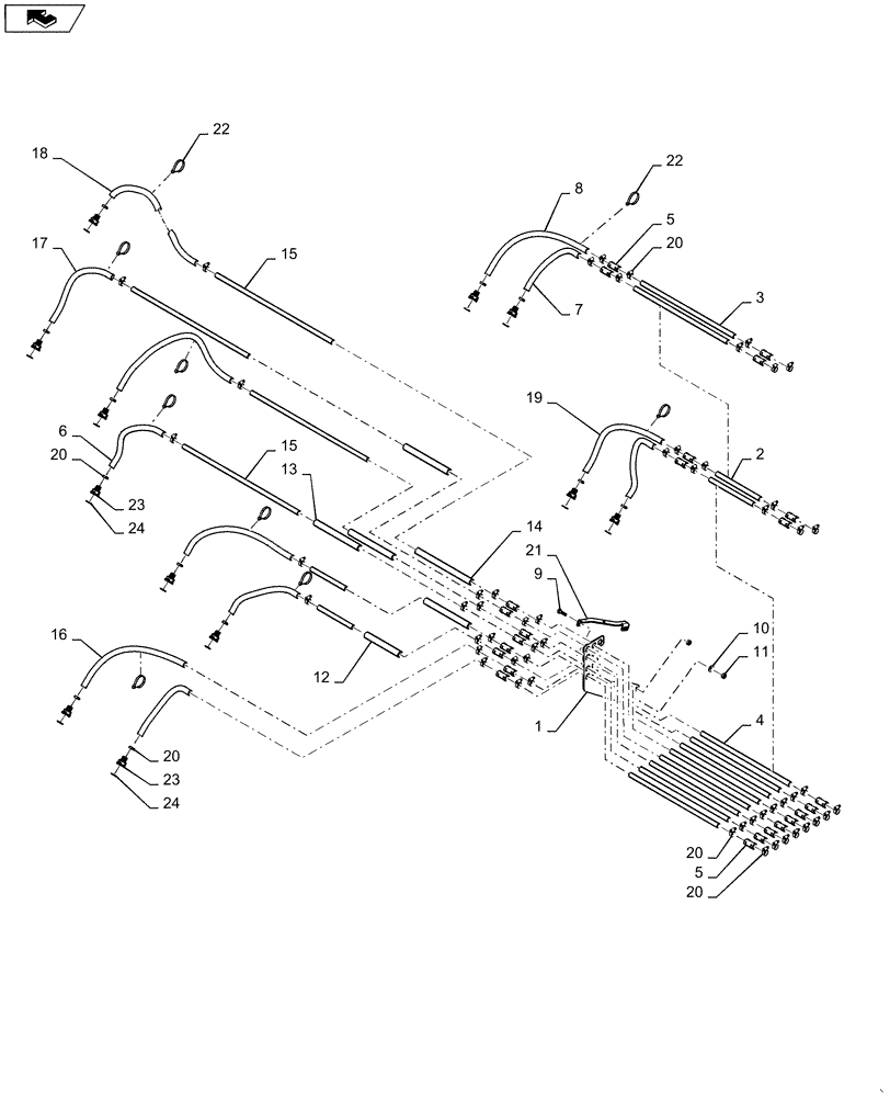 Схема запчастей Case IH 1260 - (80.150.13[03]) - BULK FILL - HOSES LT WING 60, MODEL YEAR 2011 (80) - CROP STORAGE/UNLOADING